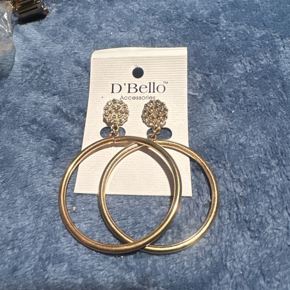 D’Bello Rhinestone Hoop Post Dangle Earrings In Gold Tone Setting